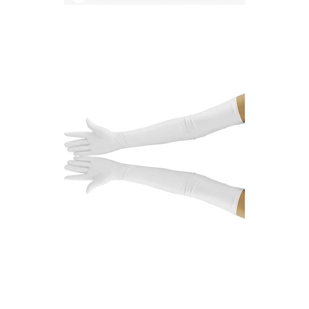 Retro White Satiny Stretch Opera Length Long over Elbow Gloves‎ 19